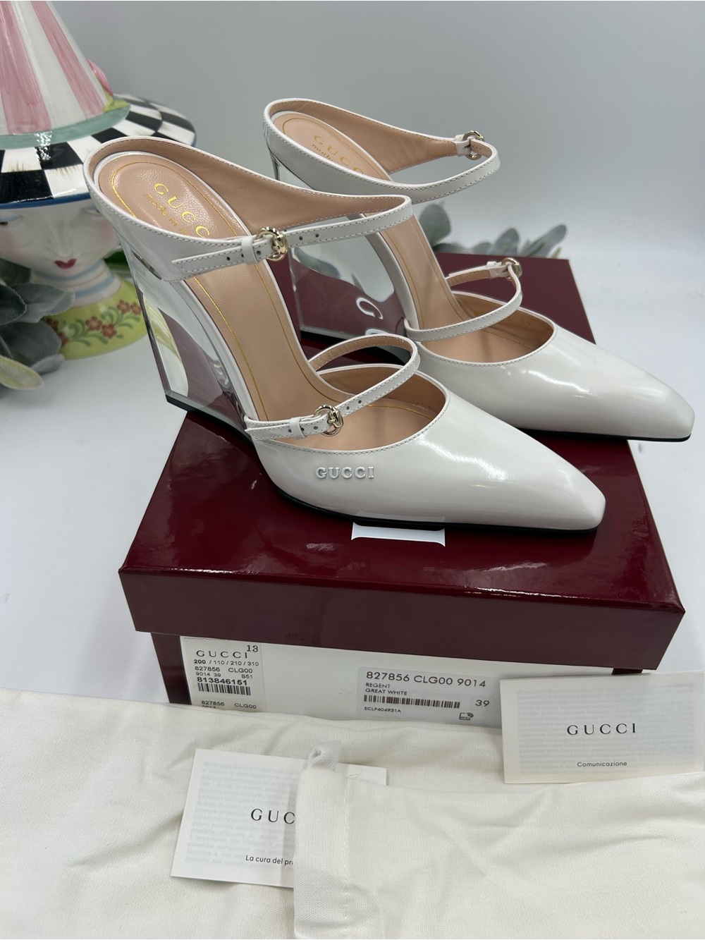 Women's Gucci regent leather wedge mules size 39 made in Italy